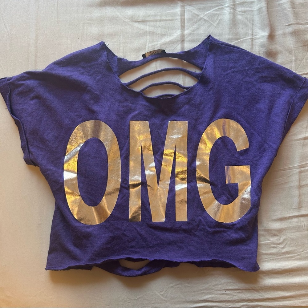 Purple Crop Top with Gold OMG Print